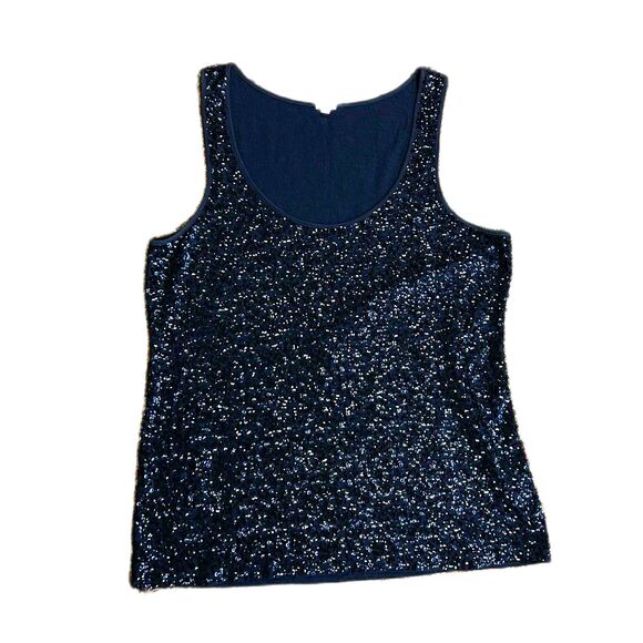 J. Crew Women's Navy Blue All Over Sequined Scoop Neck Tank Top Size L - Picture 2 of 11